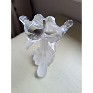 Vintage Kissing Love Birds‎ Clear Frosted Glass Perch Figurine Valentine's